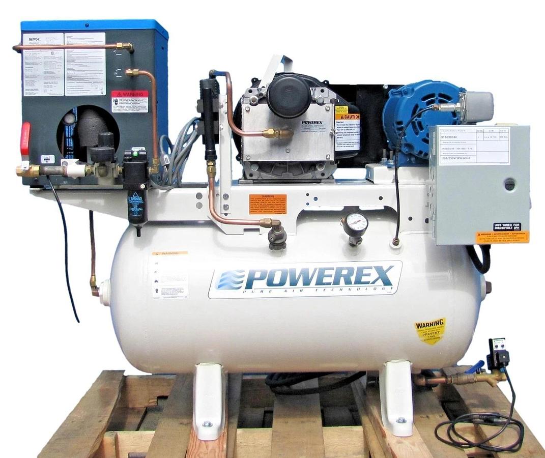 Used Powerex Oilless 3HP Scroll Air Compressor STS030134 with Tank and Air Dryer