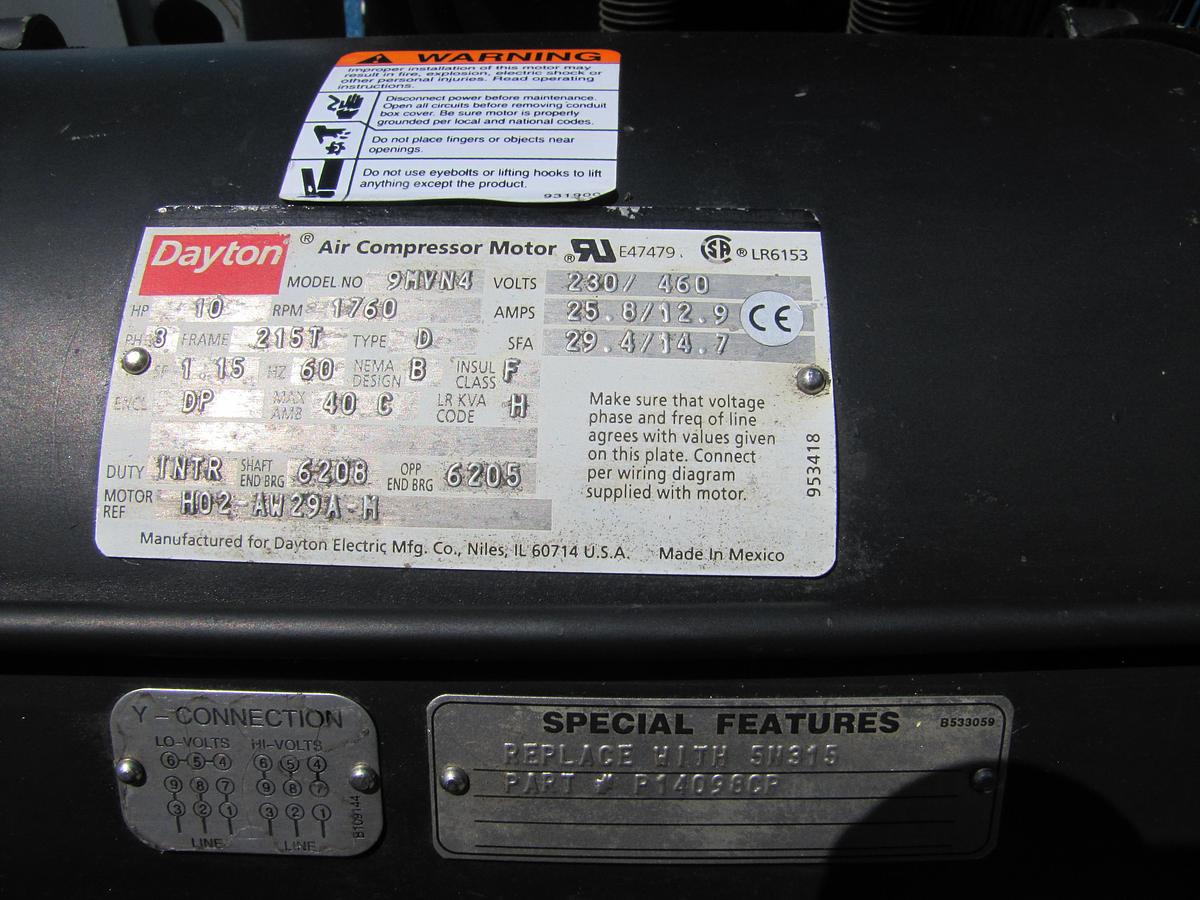 Used Speedaire 10 HP Piston Air Compressor with 80 Gallon Tank 175 PSI 230V 3 Phase