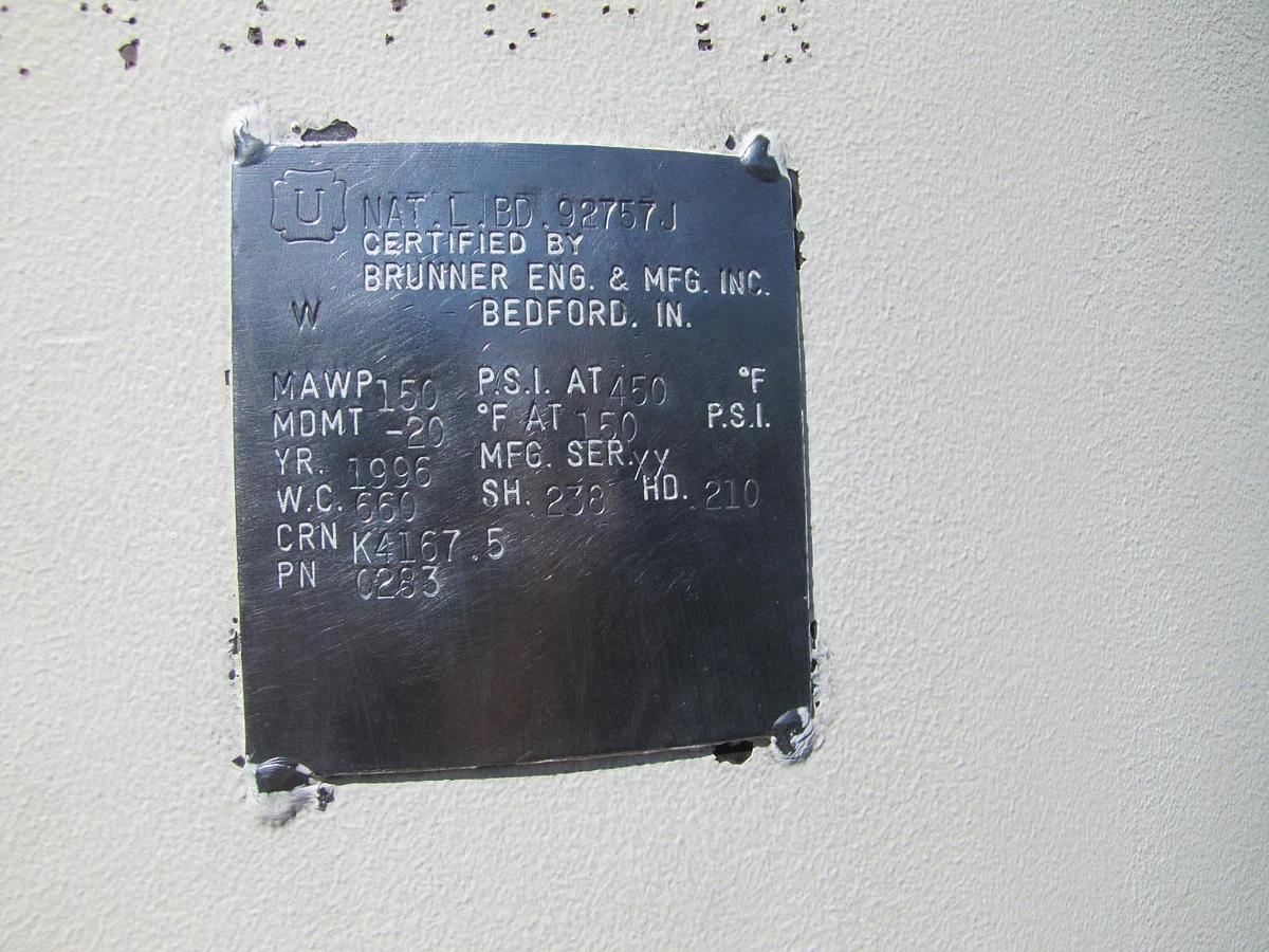 Used Brunner 600 Gallon Air Receiver Tank for Air Compressor Compressed Air Storage