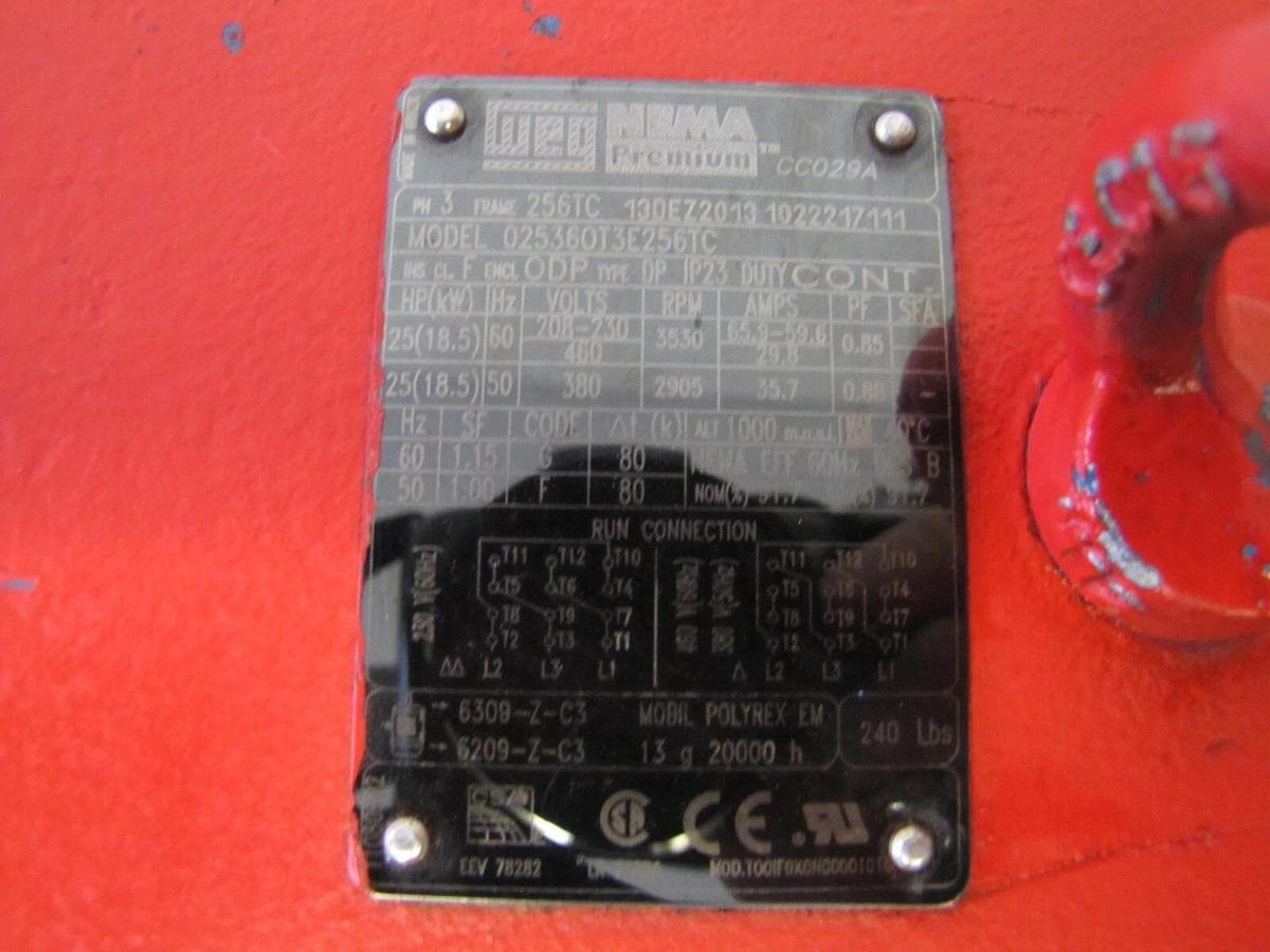 Used WEG 25 HP Electric Motor 230/460V 3 Phase 3530 RPM 256TC 1-5/8" Diameter Shaft