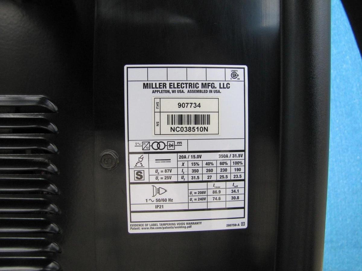 Used Miller Millermatic 255 MIG Pulsed MIG Welder 230V 3 Phase 7in LCD Cart Helmet