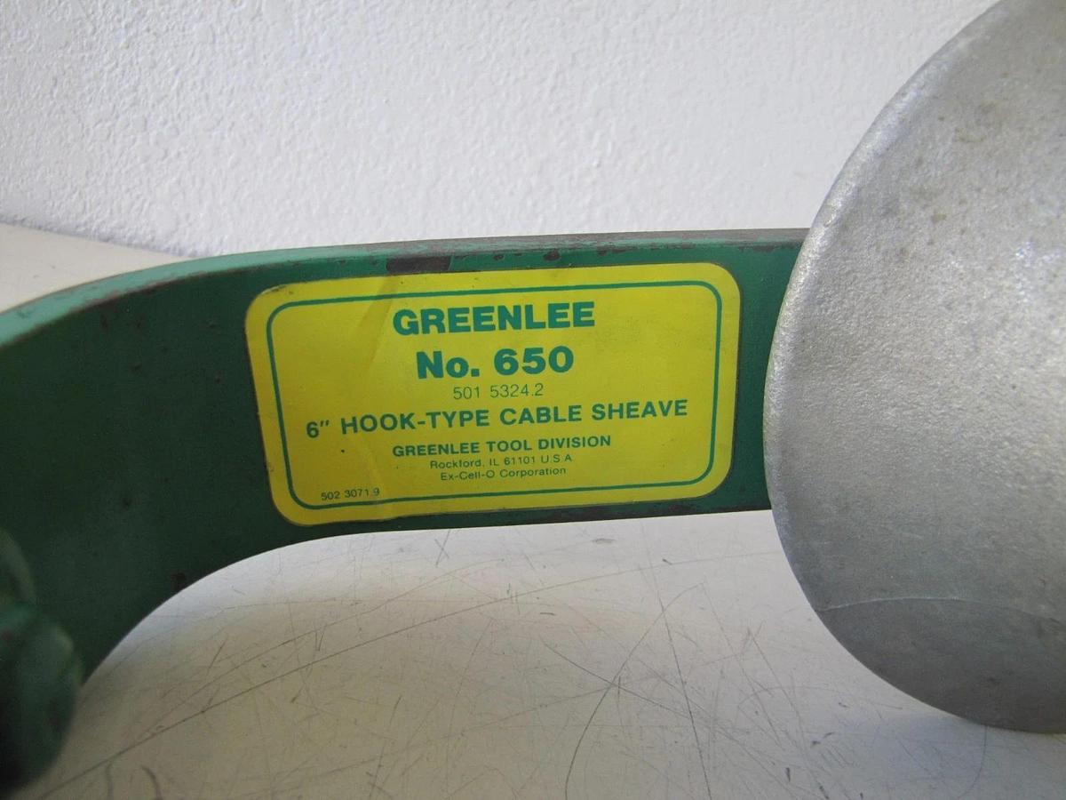 Used Greenlee 650 6" Hook Type Cable Sheave Pulley for Cable Puller #1