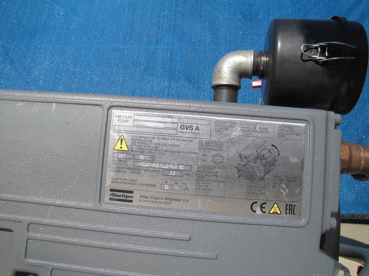 Used Atlas Copco 3 HP GVS Oil Lubricated Rotary Vane Vacuum Pump 42 CFM 230/460V