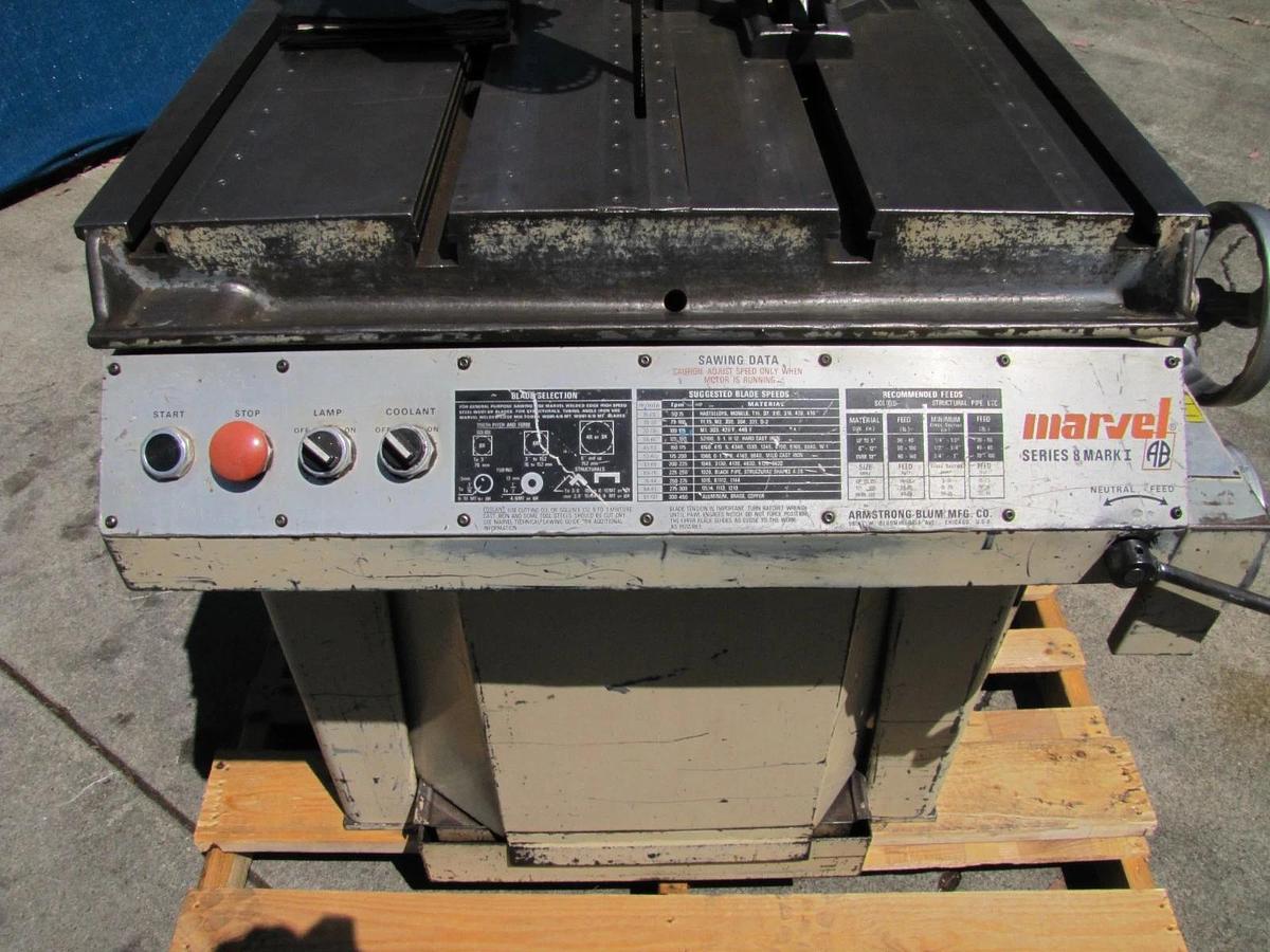 Used Marvel Series 8 Mark I Tilting Band Saw 230V 3PH Metal Cutting w/ Coolant Pump
