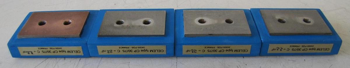 Used Lot of 4 Celem CP 30/75 High Frequency Capacitors 22nf Ohms 500V 150A 100 kHz