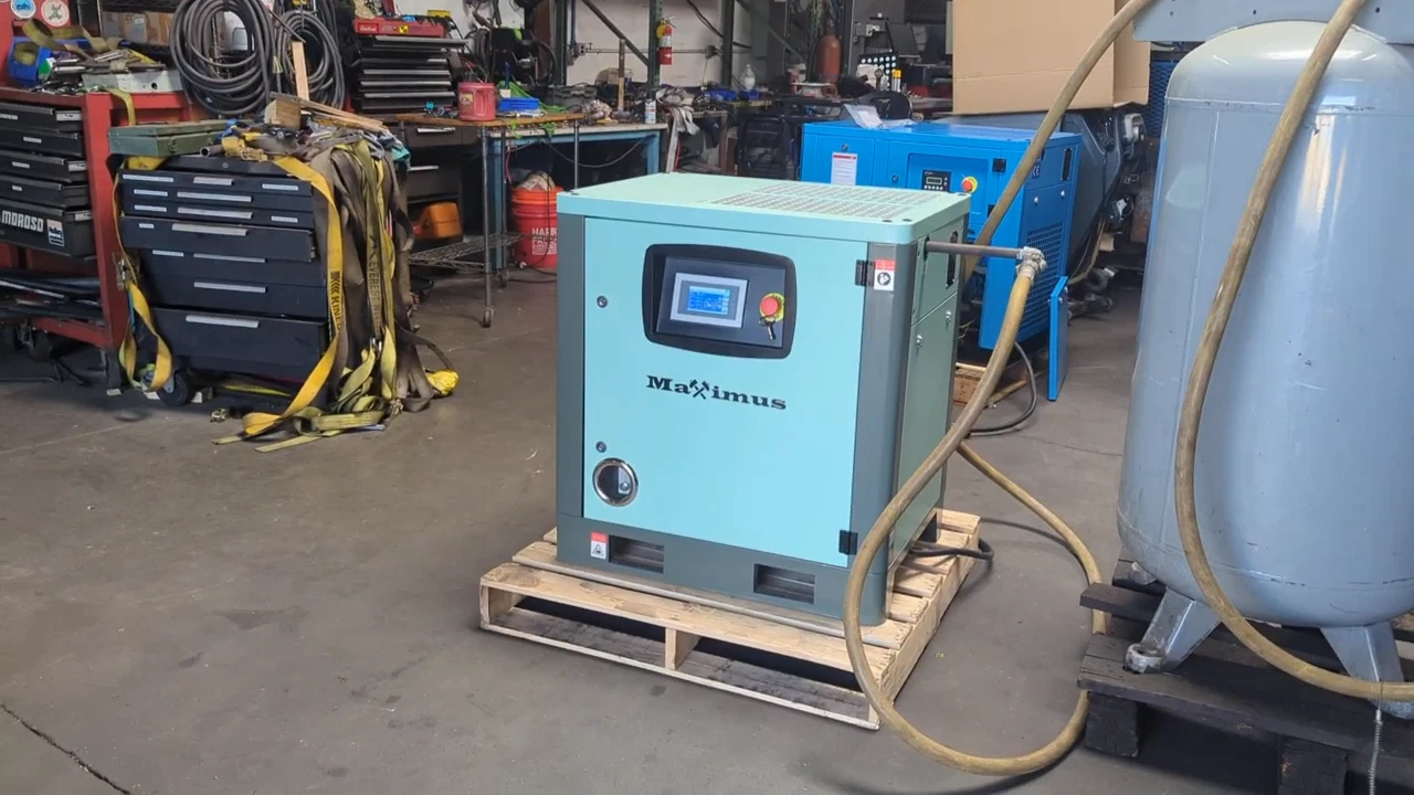 Used 2026 Maximus 10 HP Rotary Screw Air Compressor VFD 230V Single Phase