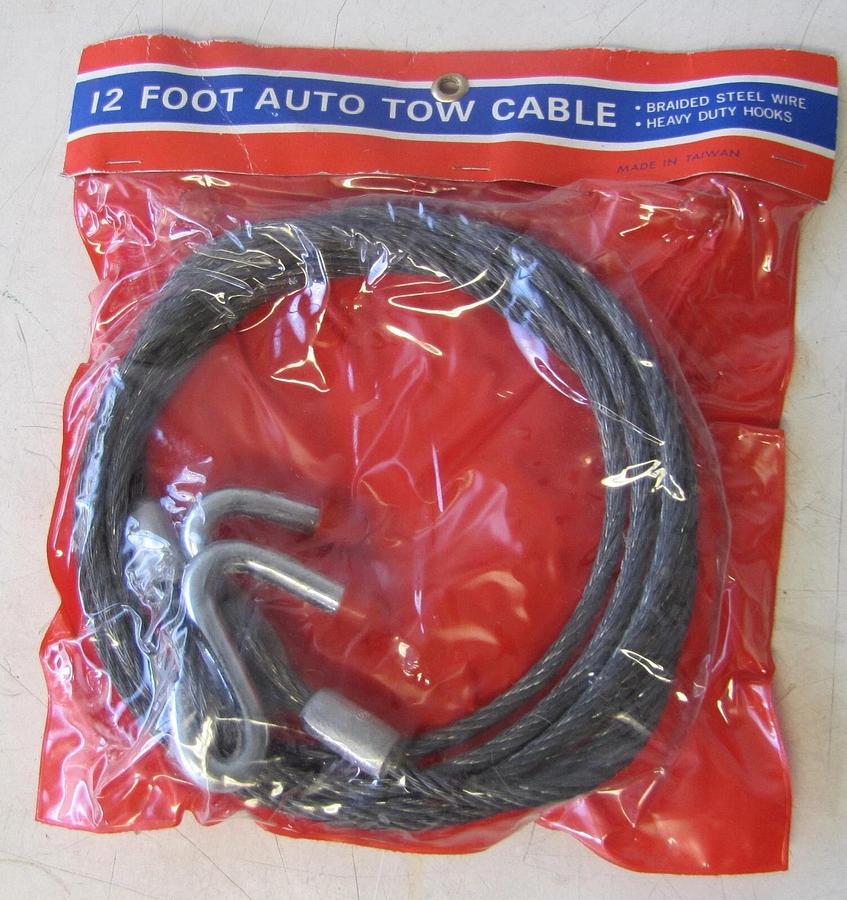 Used 12 foot auto tow cable braided steel wire with heavy duty hooks