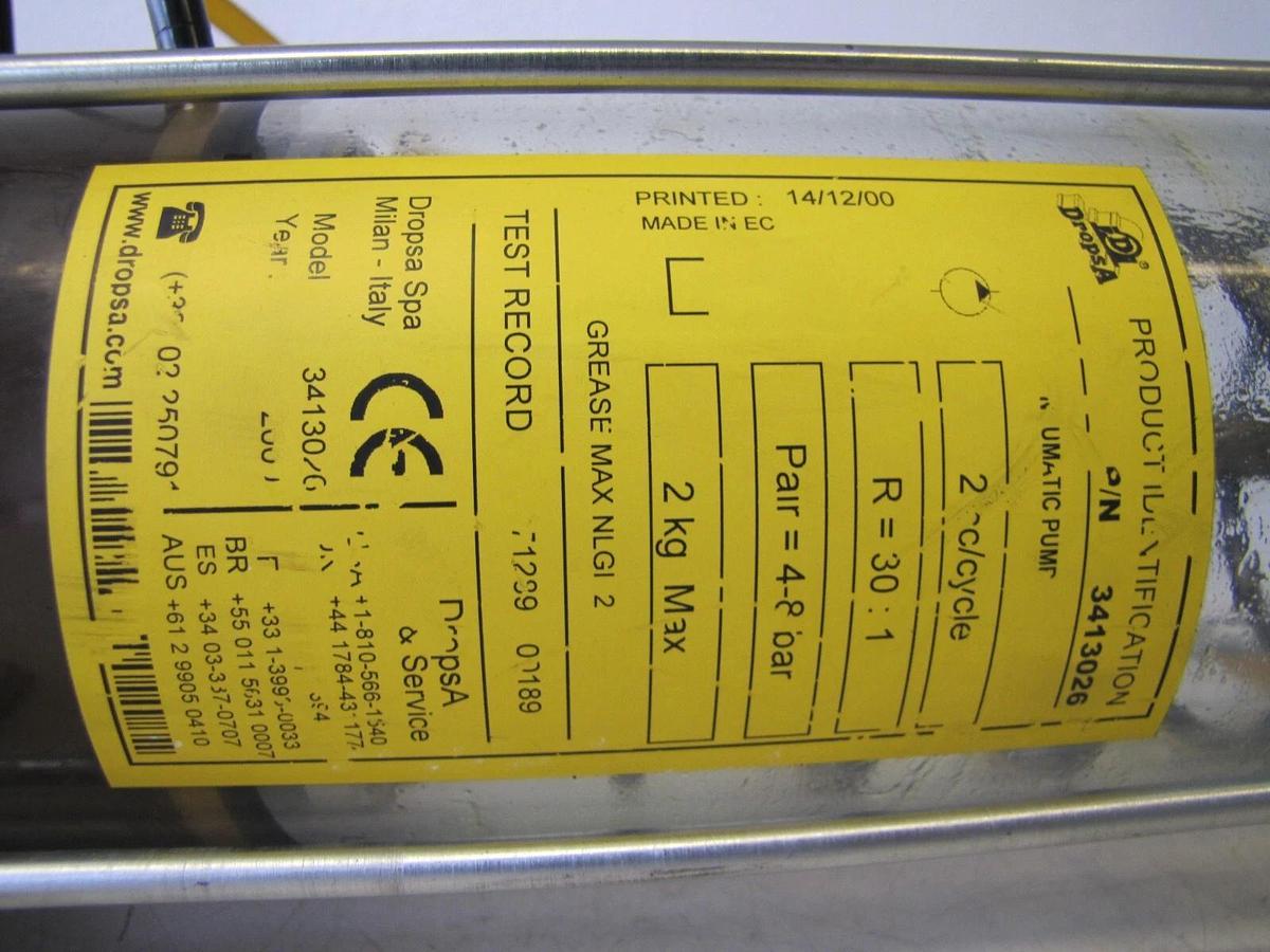 Used Dropsa Pneumatic Air Powered Lubricator Grease Pump 3413026