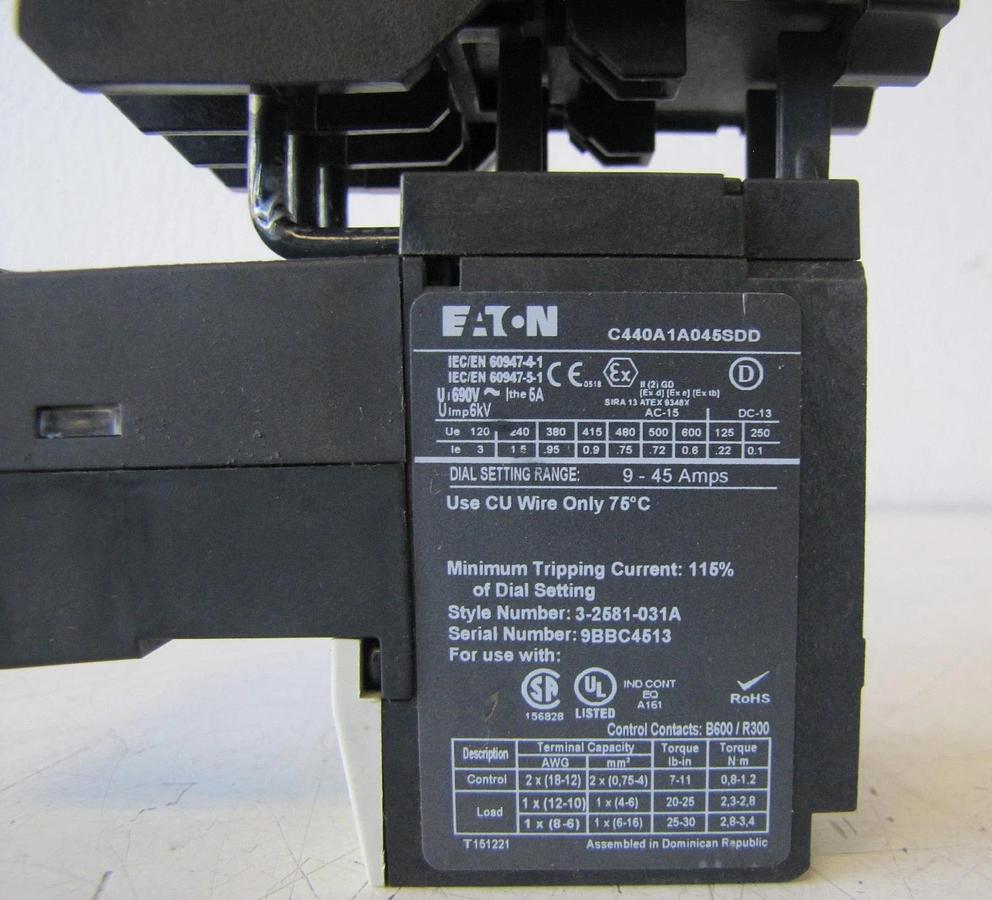 Used Eaton 50A Motor Starter Contactor C25DRE350 3-Pole 600V with 110V Coil