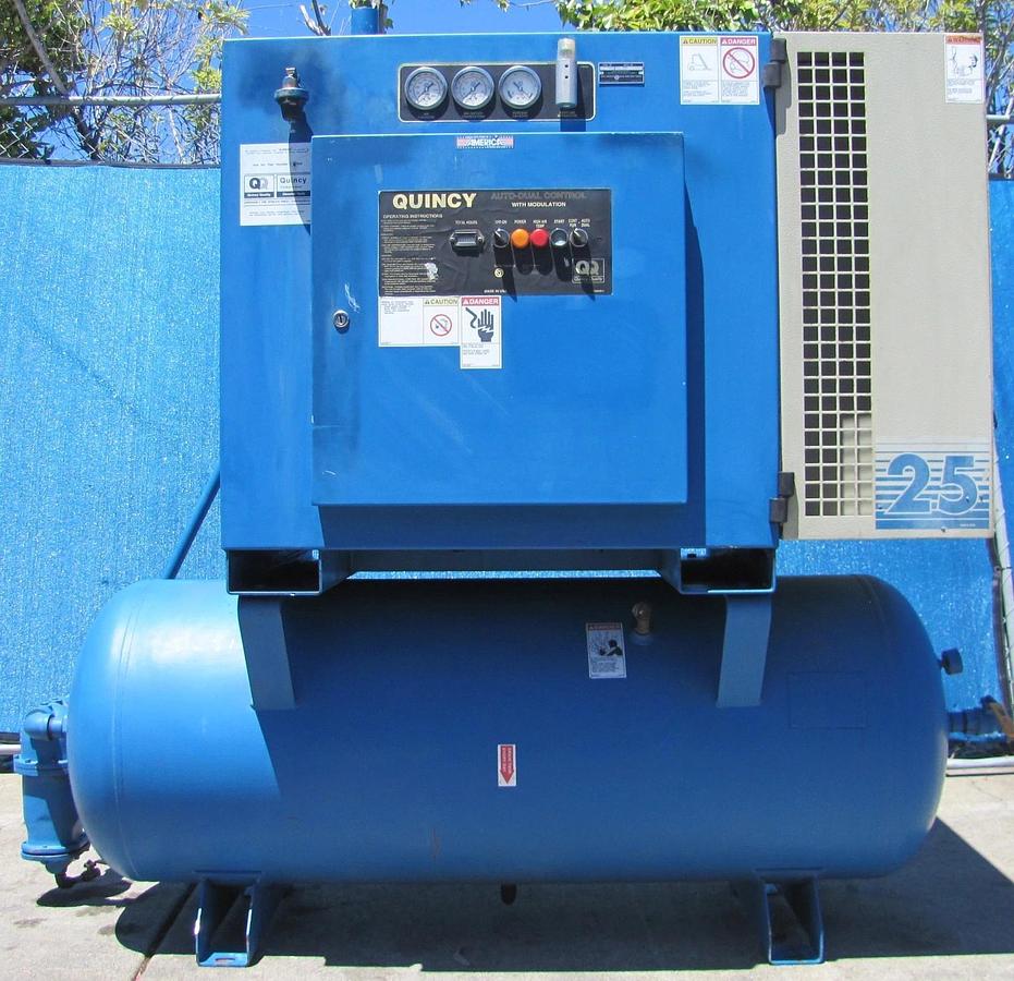 Used Quincy 25HP Rotary Screw Air Compressor 120 Gallon Tank 230V 3 Ph 39,462 Hours