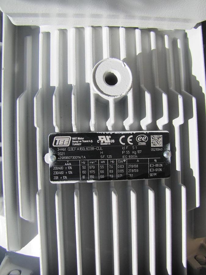 Used Schmalz EVE 250 Dry Vacuum Pump 168 CFM 6.6 KW / 8.9 HP Electric Motor 230/460V