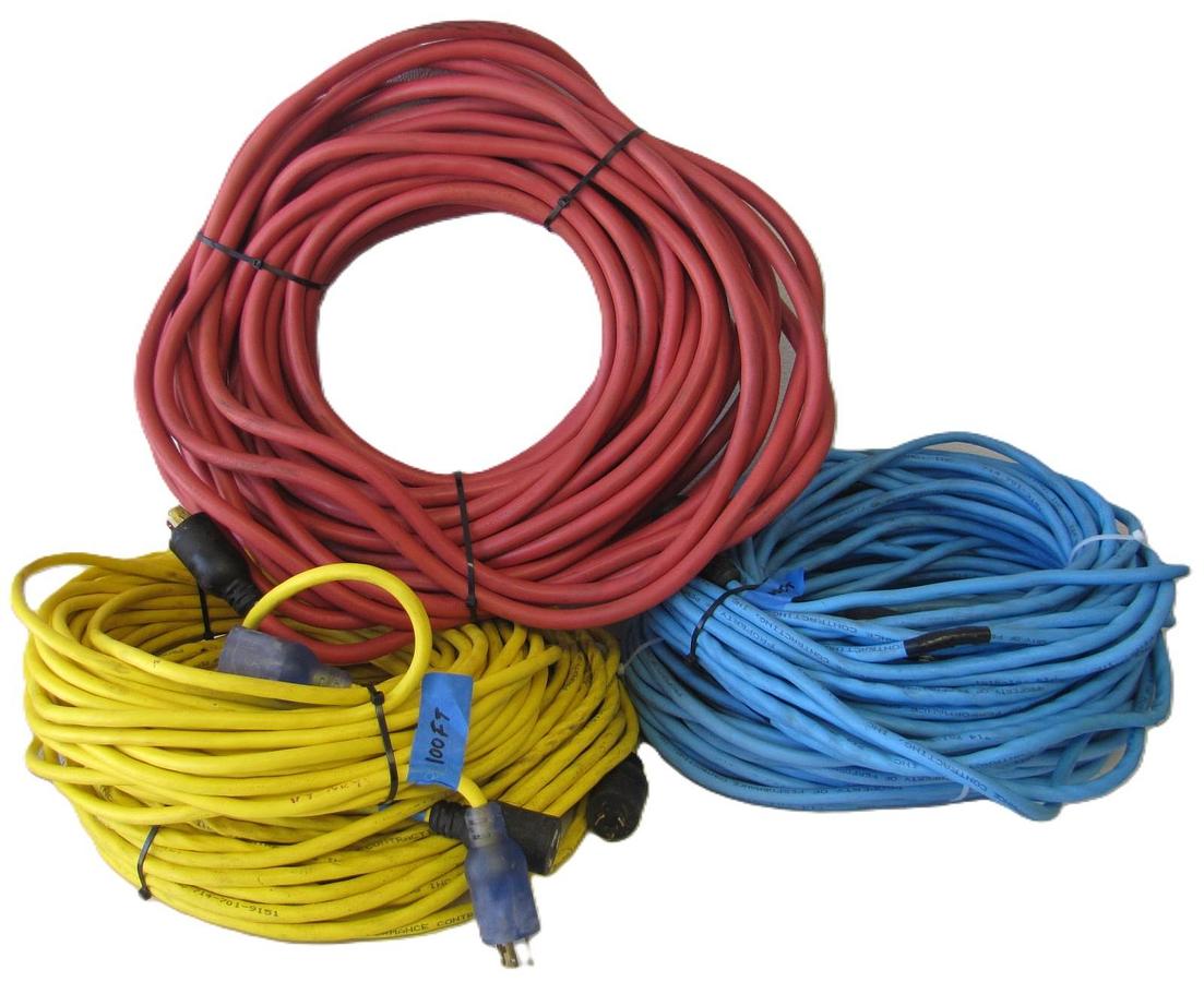 Used Lot of 5 100ft Twist Lock Power Cable Extension Cord for Spider Box Distribution
