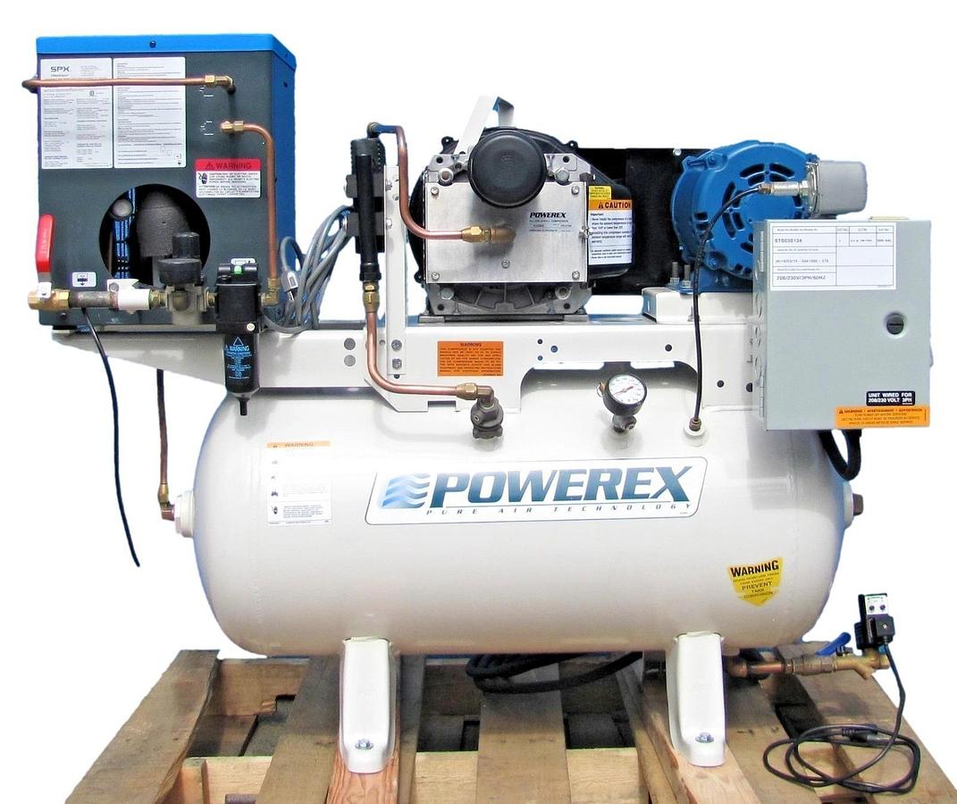 Used Powerex Oilless 3HP Scroll Air Compressor STS030134 with Tank and Air Dryer