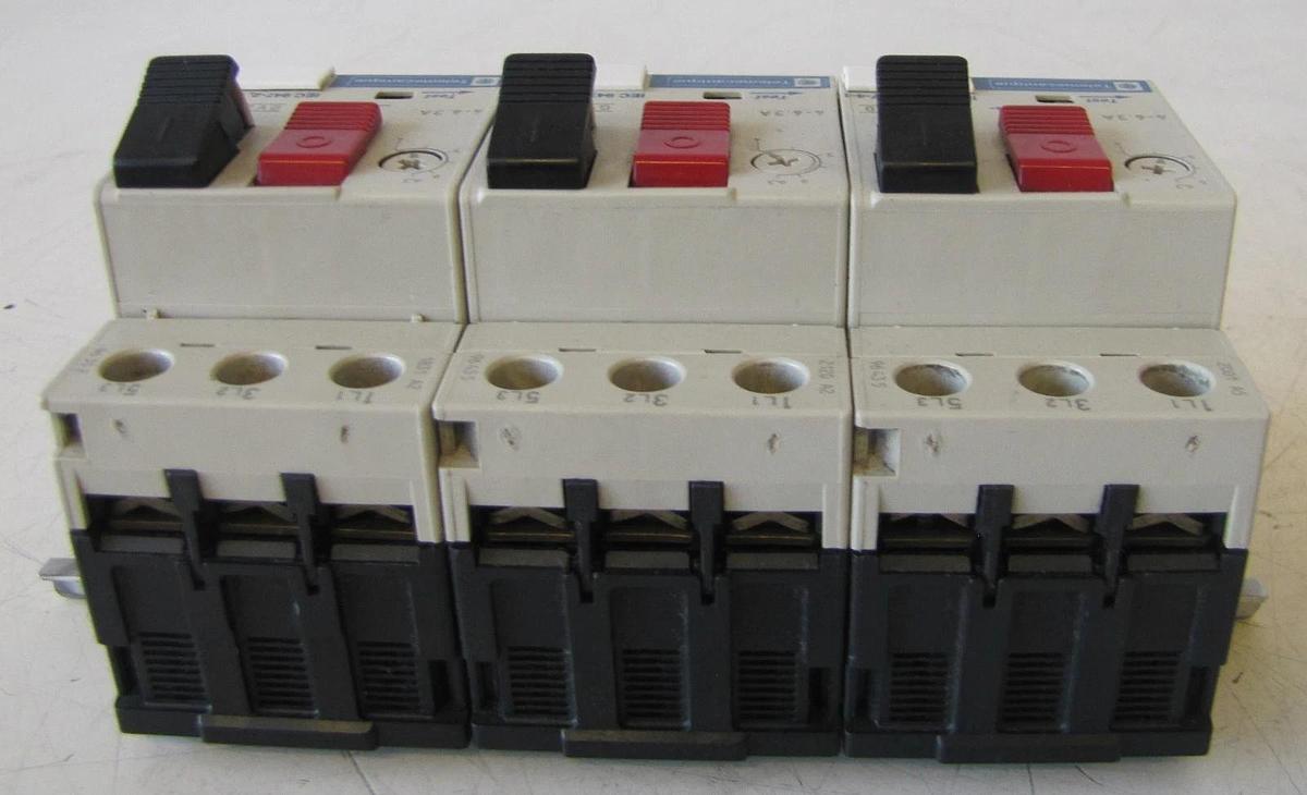 Used Lot of 3 Telemecanique 4-6.3 Amp Safety Circuit Breakers GV2-M10 3 Pole 690V