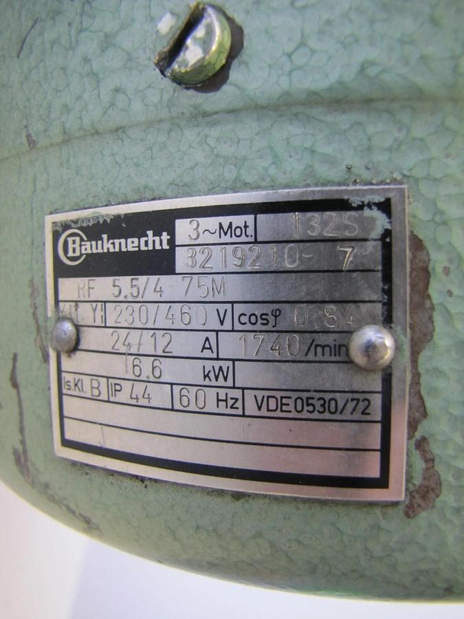 Used Bauknecht 6.6 kW Electric Motor 230/460V 3 Phase 1740 RPM 1-1/2" Shaft Dia.