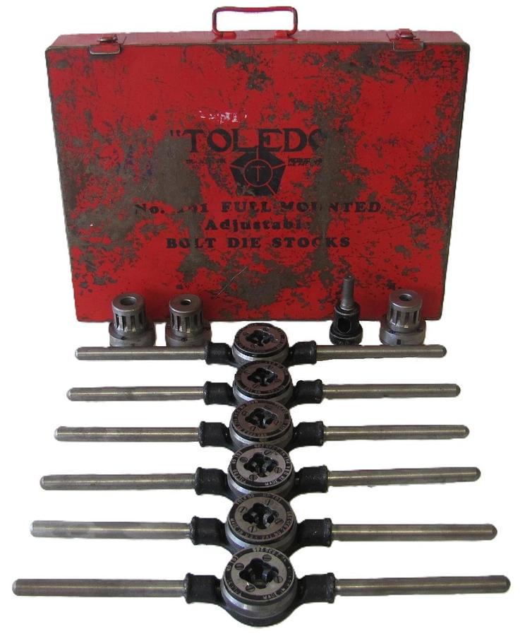 Used Toledo 101 Adjustable Bolt Die Stock Tapping Set 1/4" to 5/8" with Case