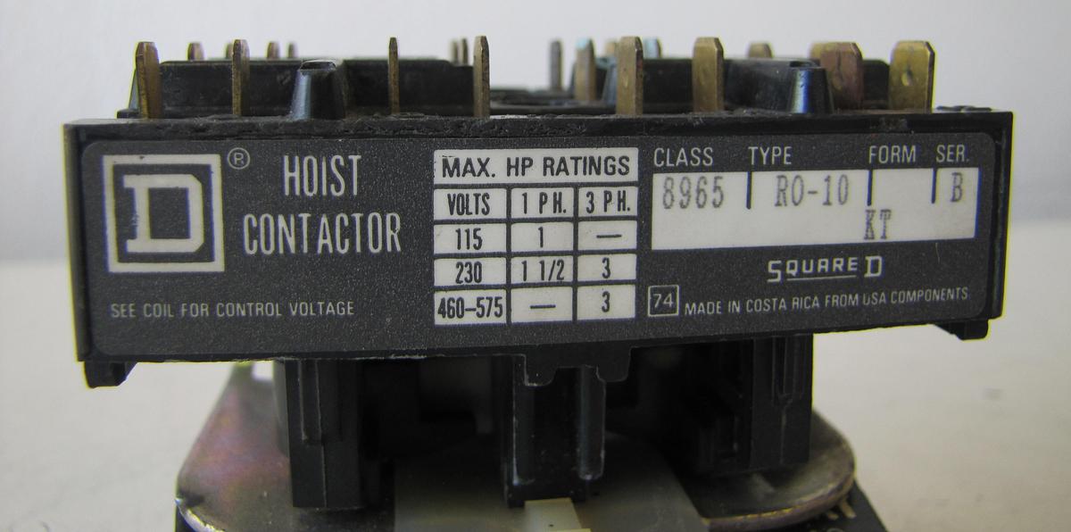 Used Square D Hoist Contactor Class 8965 Type RO-10 for RRT 3 Ton Chain Hoist
