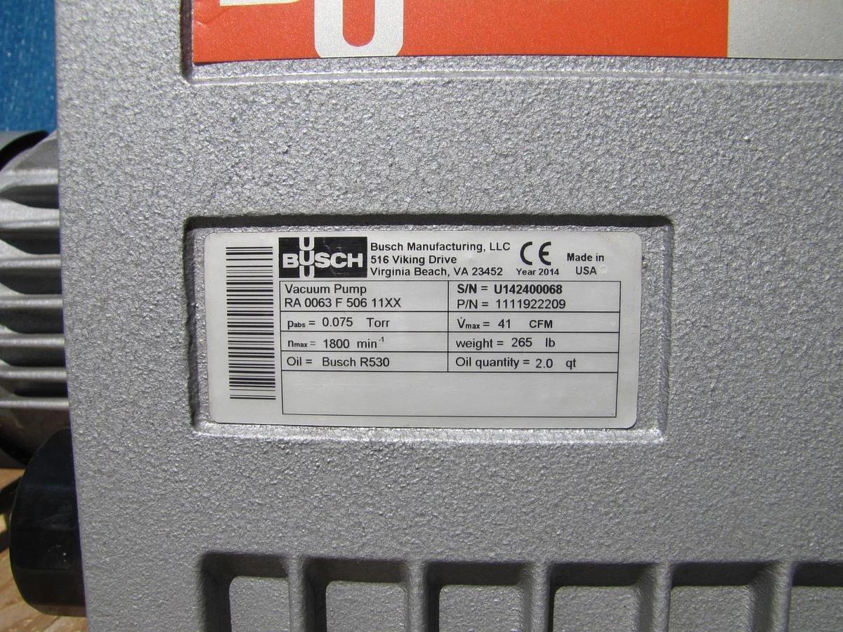 Used Busch R5 Oil Lubricated Rotary Vane Vacuum Pump 41 CFM 3HP Baldor Motor #3
