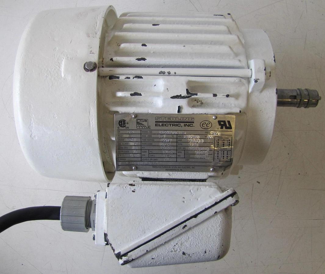 Used Sterling 2 HP Electric Motor 1730 RPM 230/460V 3 Phase 145T 7/8" Dia. Shaft