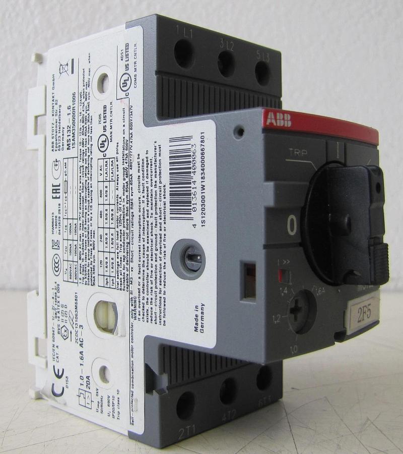 Used ABB Allen Bradley MS132 Manual Motor Starter 1 - 1.6 Amp 3 Pole 690V