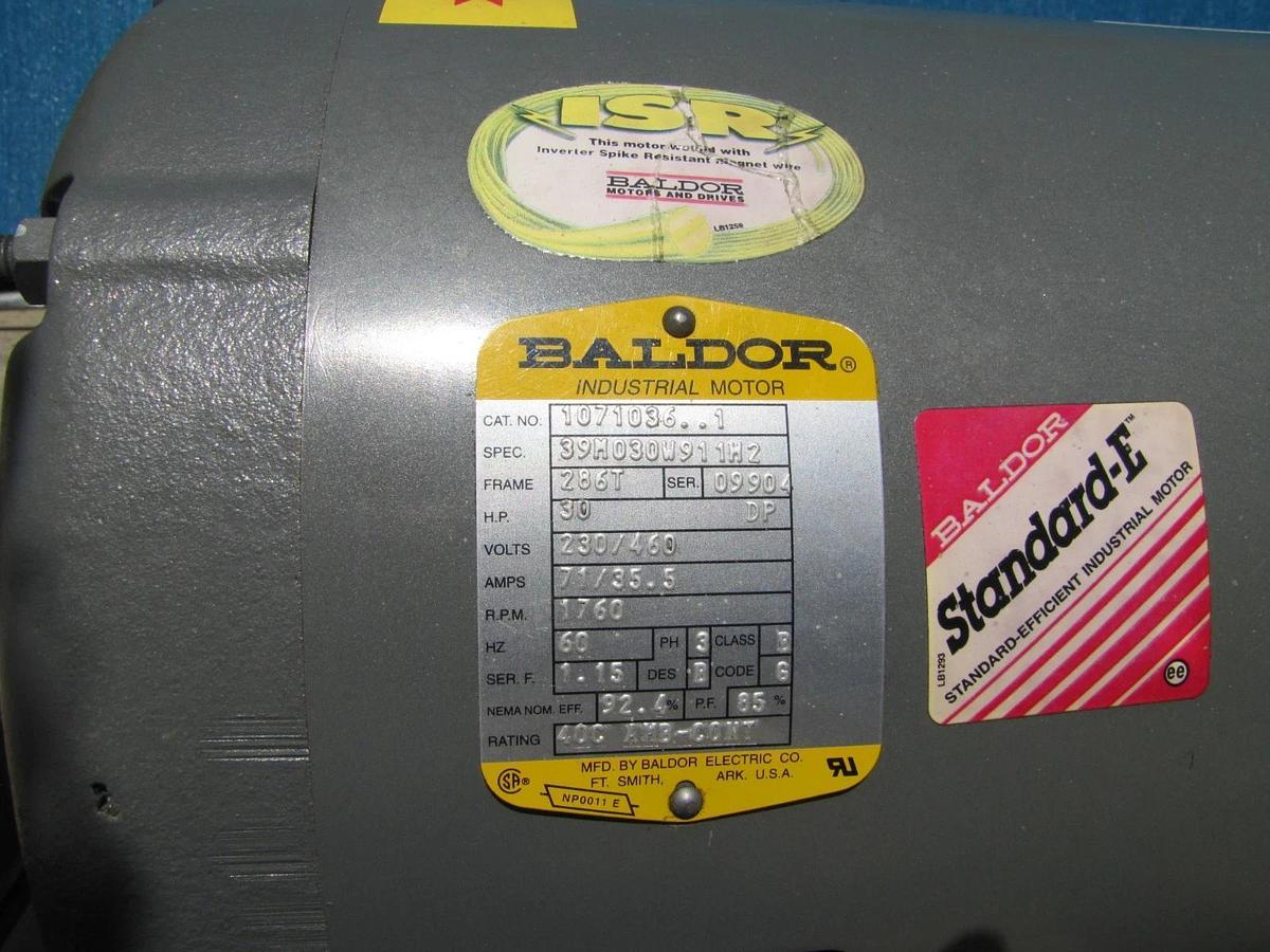 Used Baldor 30 HP Electric Motor 286T 230/460V 3 Phase 1760 RPM 1-7/8" Dia. Shaft