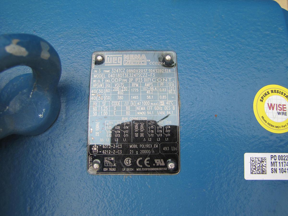 Used Weg 40 HP Electric Motor 208-230/460V 3 Ph 324TCZ 1775 RPM 1-7/8" Double Shaft