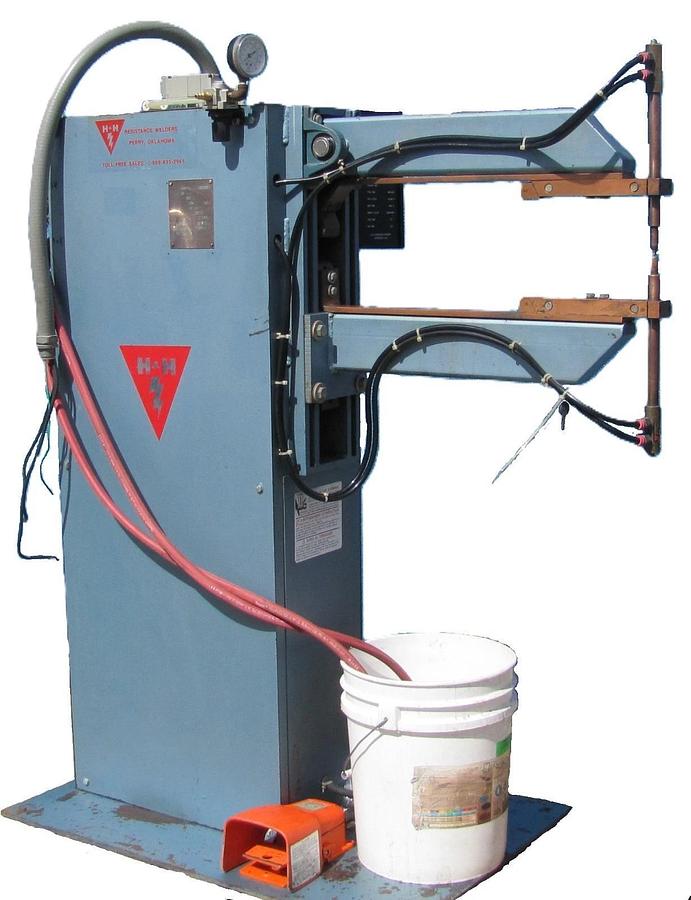 Used H&H 35 KVA Rocker Arm Resistance Spot Welder 24" Throat 230V 1 Phase w/ Coolant