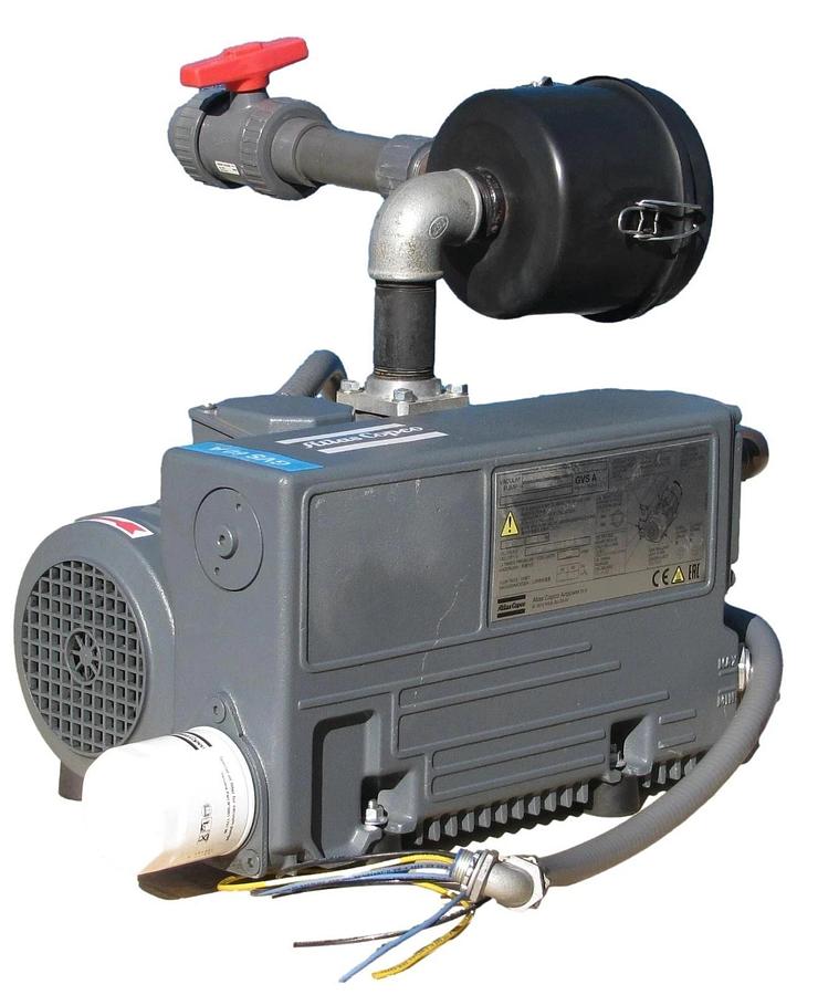 Used Atlas Copco 3 HP GVS Oil Lubricated Rotary Vane Vacuum Pump 42 CFM 230/460V