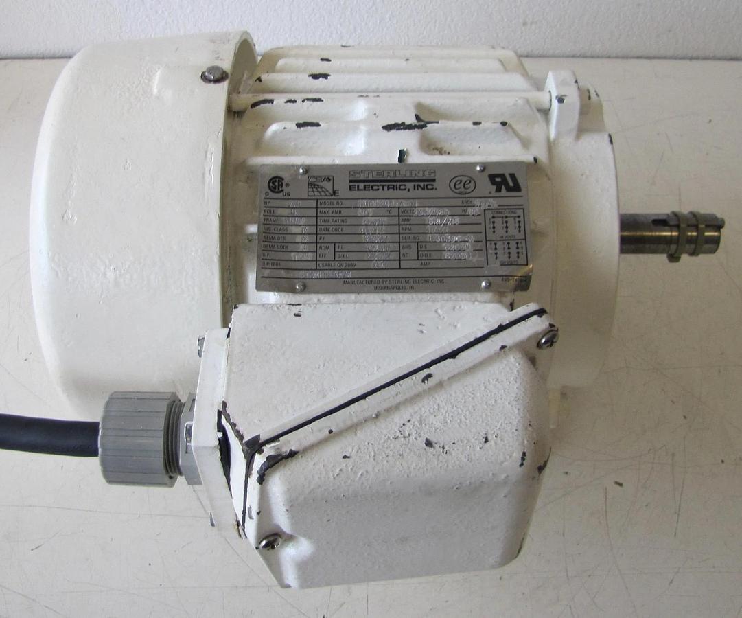 Used Sterling 2 HP Electric Motor 1730 RPM 230/460V 3 Phase 145T 7/8" Dia. Shaft