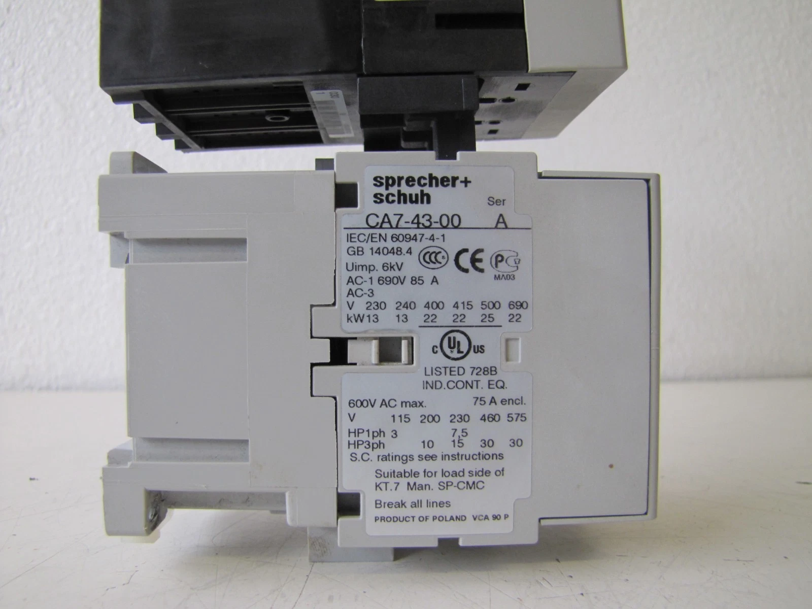 Used Sprecher+Schuh CA7-43-00 85A Contactor 110V Coil KTA7-45H-45A Manual Breaker 3P