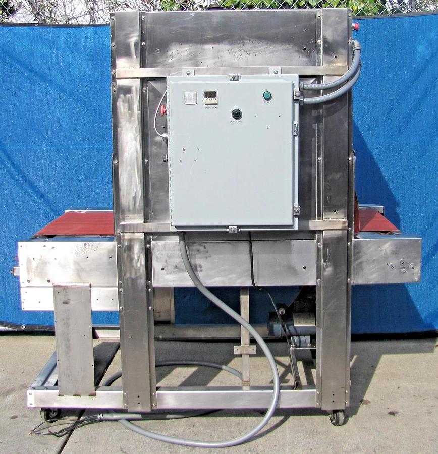 Used Commercial Stainless Steel Heat Shrink Tunnel 350°F Adjustable Speed Conveyor