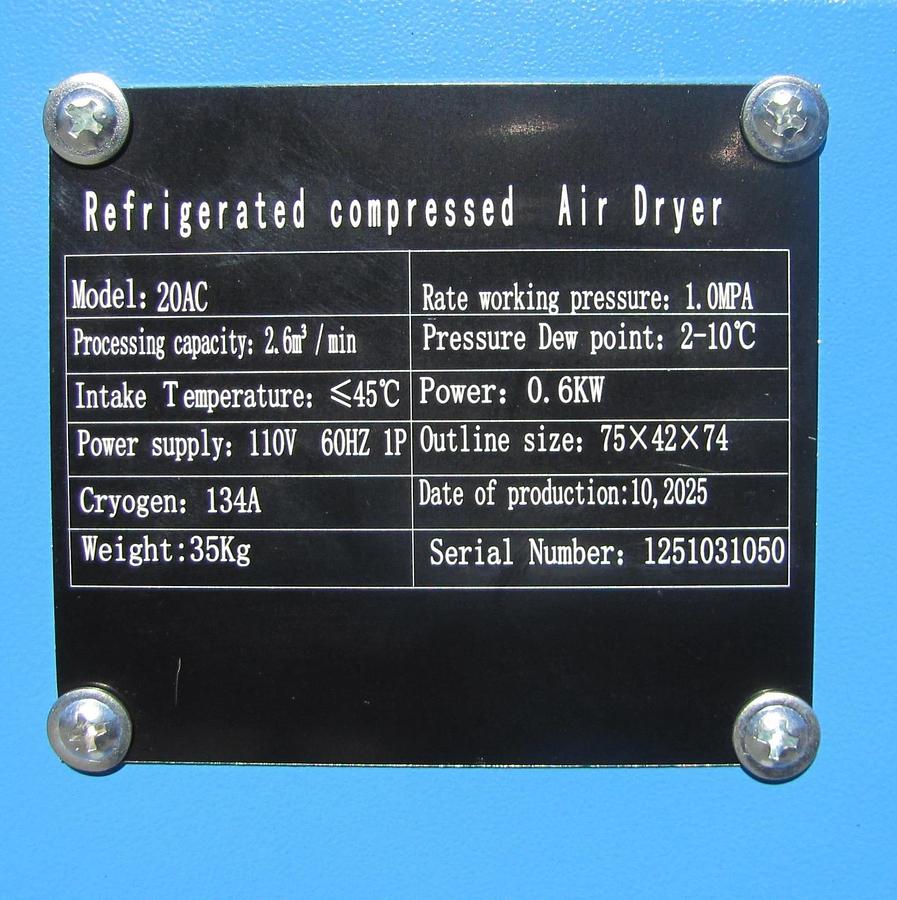 Used 2025 Maximus 92 CFM Refrigerated Compressed Air Dryer 15 to 20 HP Compressor