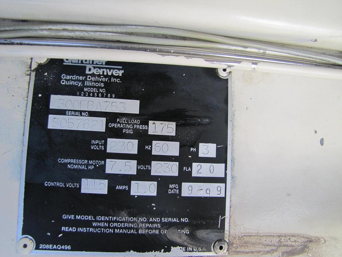 Used Gardner Denver Champion 300EBA753 7.5HP Rotary Screw Air Compressor 230V 3 Phase