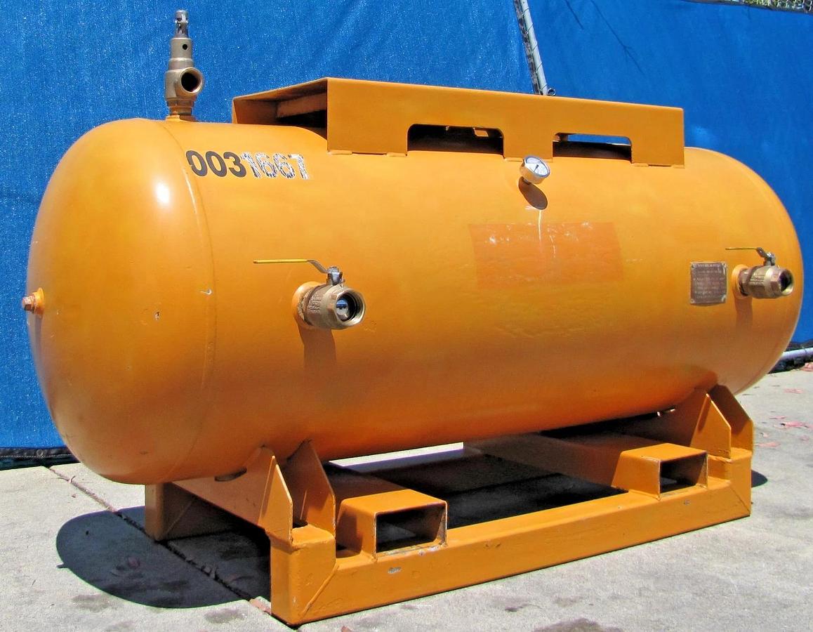 Used Silvan Horizontal 240 Gallon Air Tank 200 PSI W Pressure Gauge Ball Valve Outlet