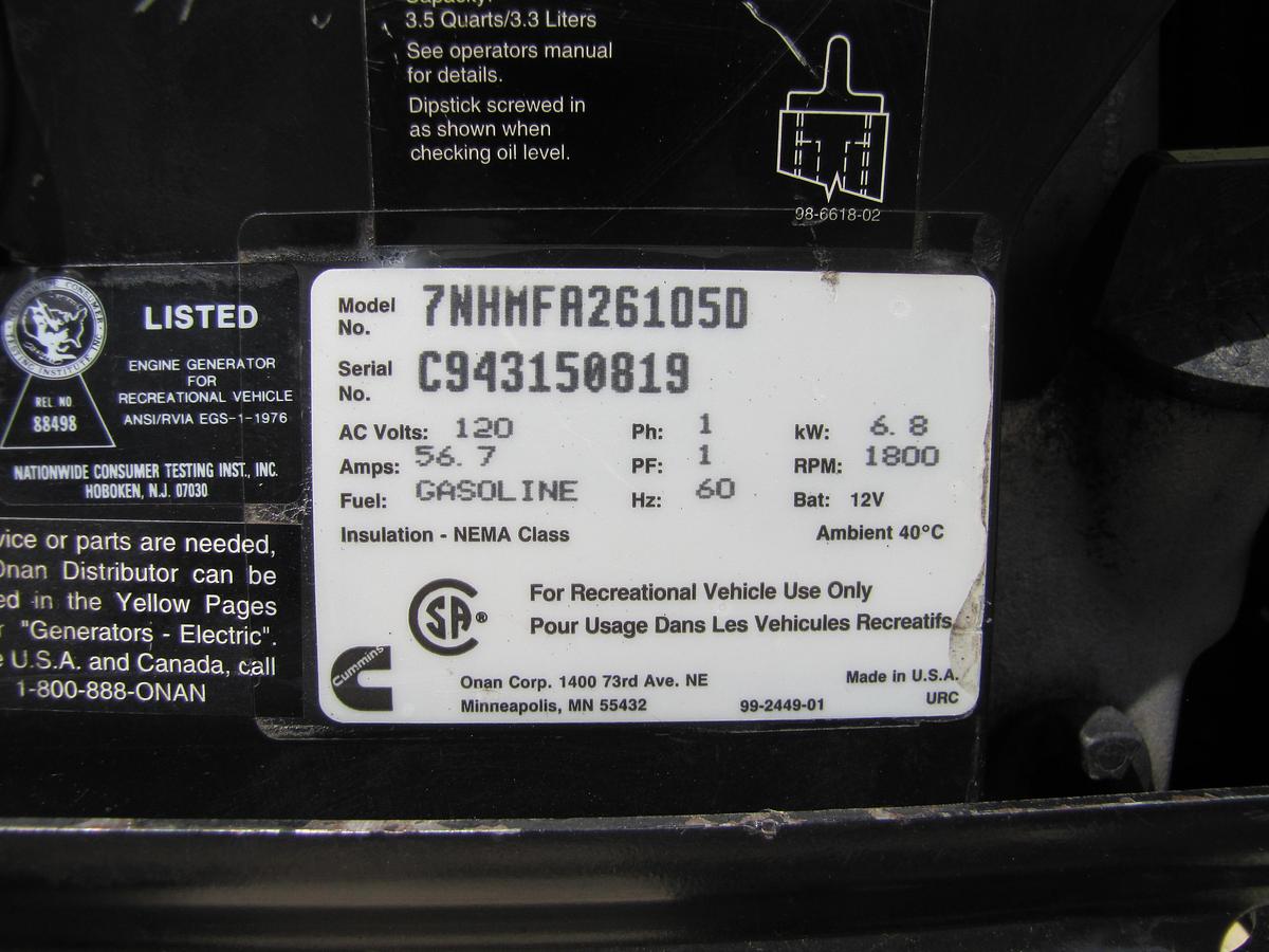 Used Cummins Onan Marquis 7000 Watt RV Mobilehome Gas Generator 120V Output