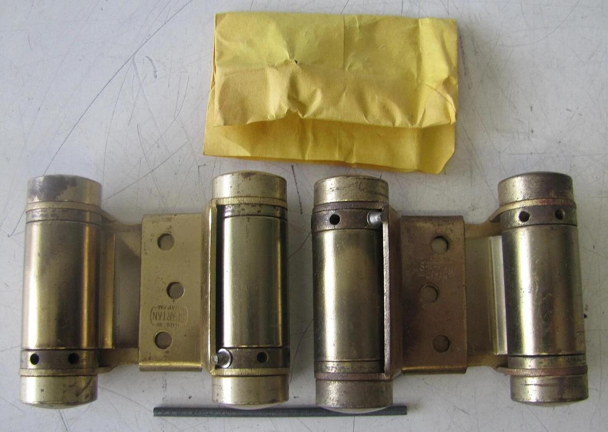 Used Spartan Double Action Spring Hinges NOS Brass Plated BP-070J/2" One Pair