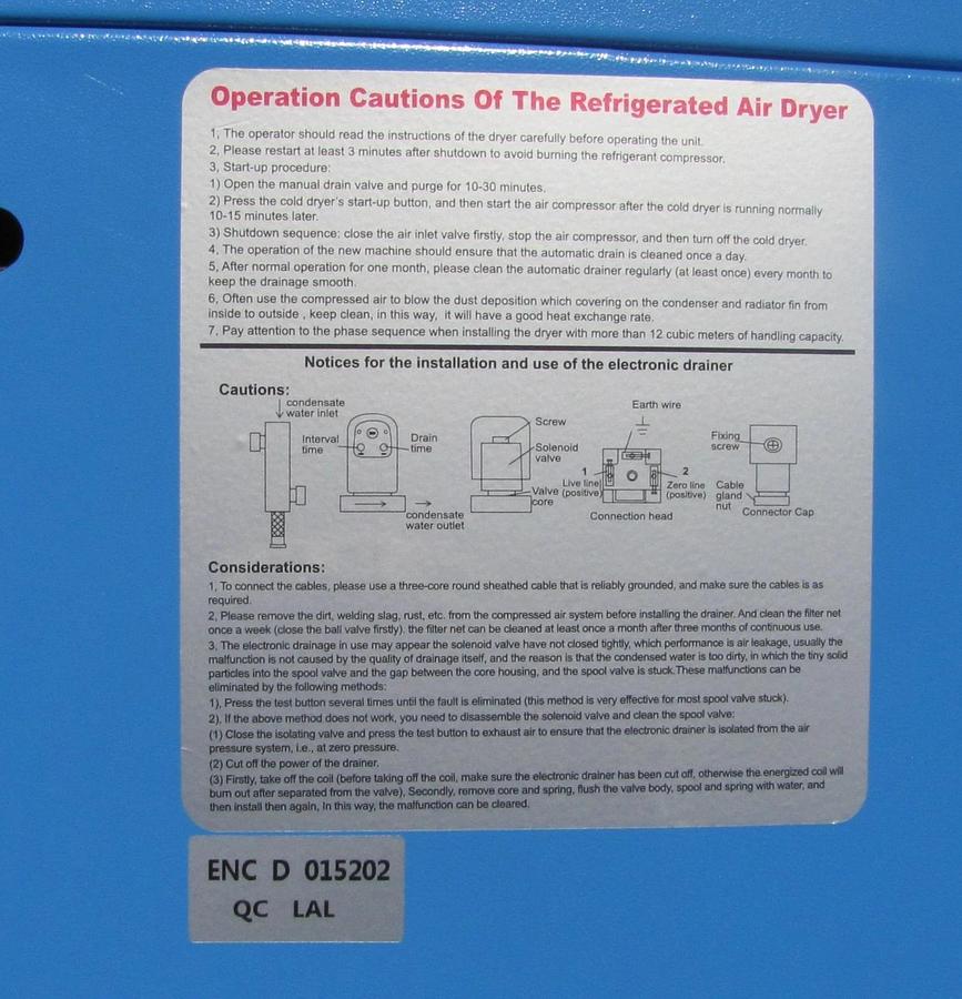 Used 2025 Maximus 53 CFM Refrigerated Compressed Air Dryer for 10 HP Compressor