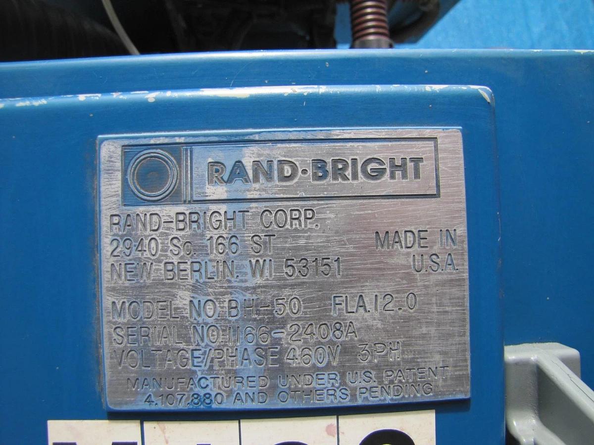 Used Rand Bright BH-50 5HP Tube Sander Polisher 12" Polishing Wheel 230V 3PH