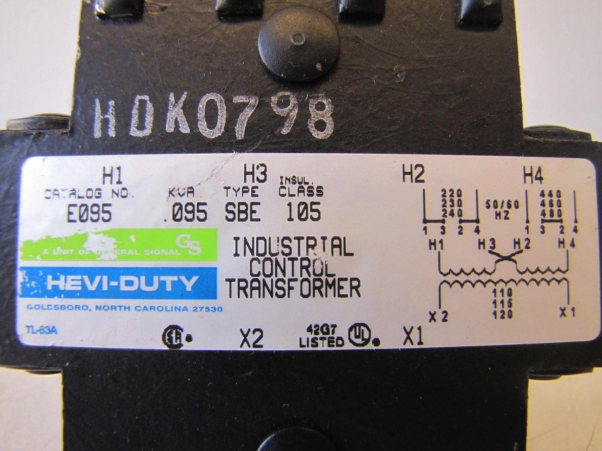 Used GS Hevi Duty .095 kVA Control Transformer 230/460V Input 115V Output 95 VA 100