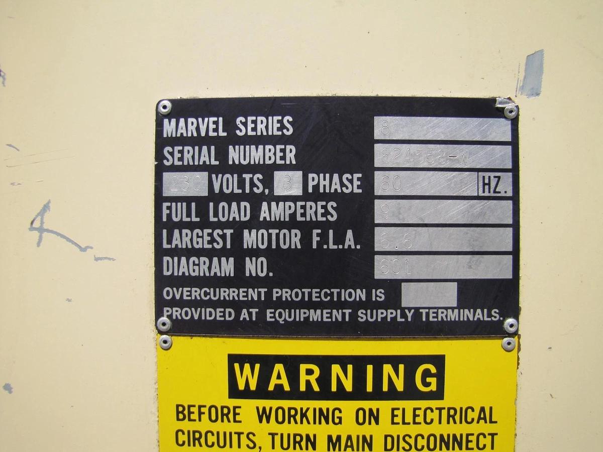 Used Marvel Series 8 Mark I Tilting Band Saw 230V 3PH Metal Cutting w/ Coolant Pump
