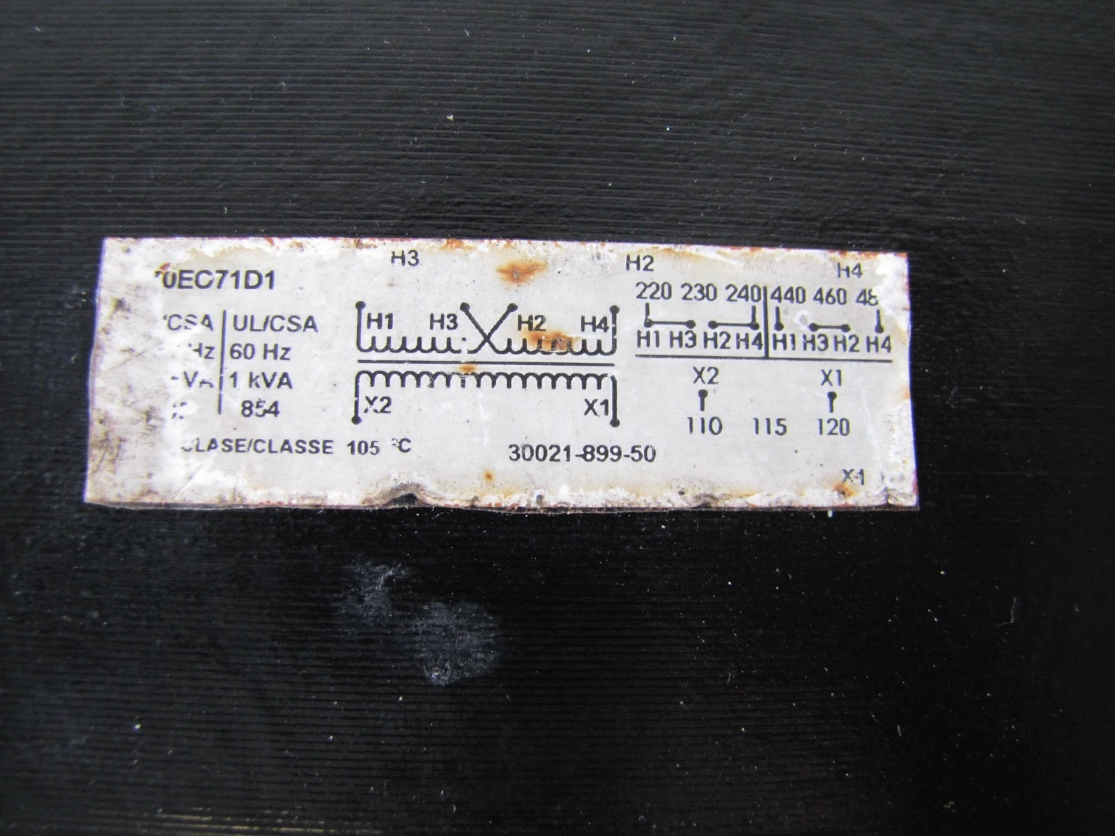 Used Square D 9070EO71D1 Control Transformer 1000 VA Primary 230/460V Sec 115V 1 kva