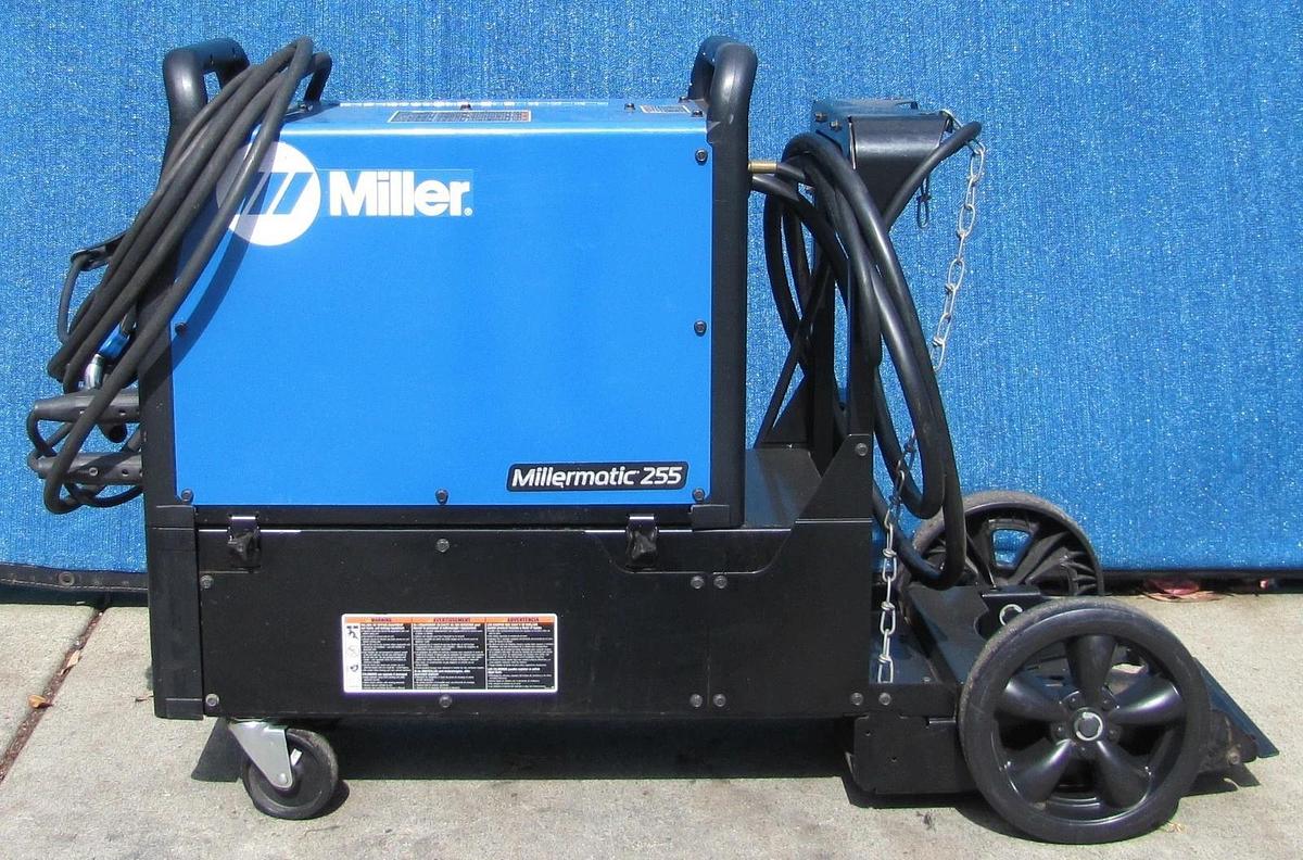 Used Miller Millermatic 255 MIG Pulsed MIG Welder 230V 3 Phase 7in LCD Cart Helmet