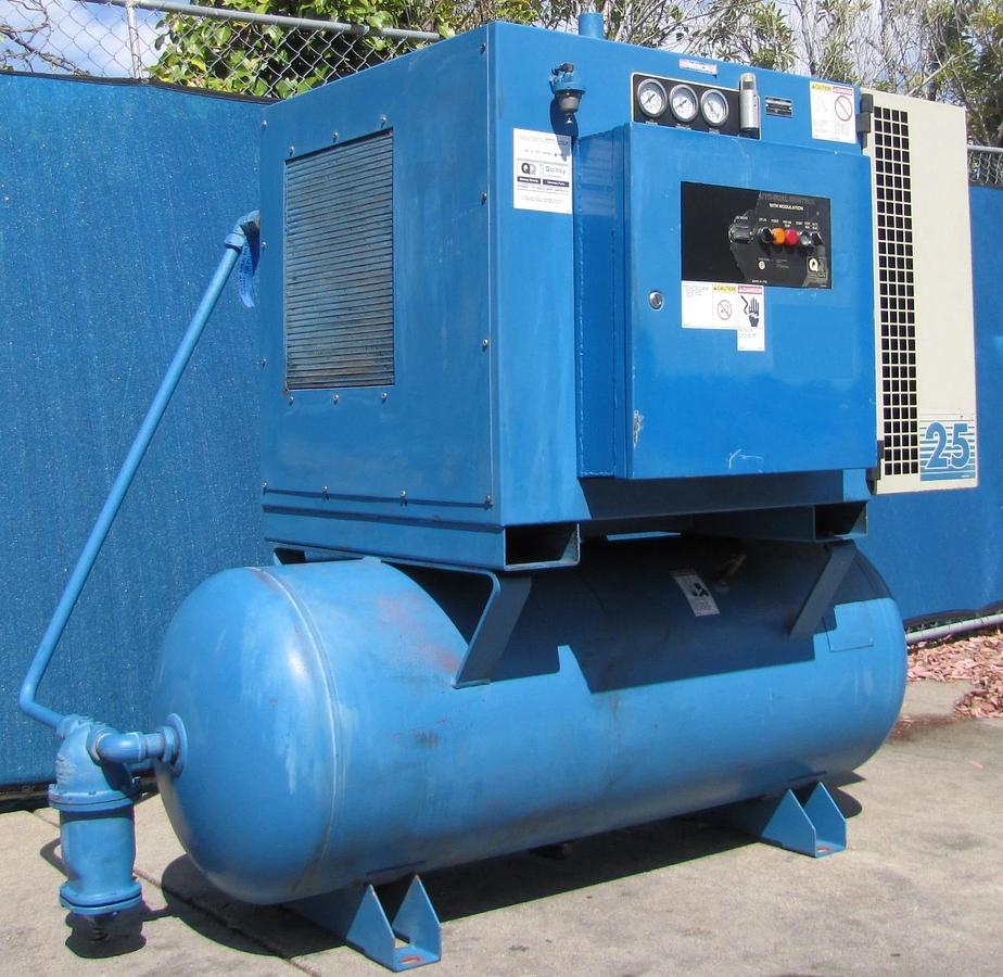 Used Quincy 25HP VFD Rotary Screw Air Compressor 120 Gal Tank 230V 3PH Only 34178 Hrs