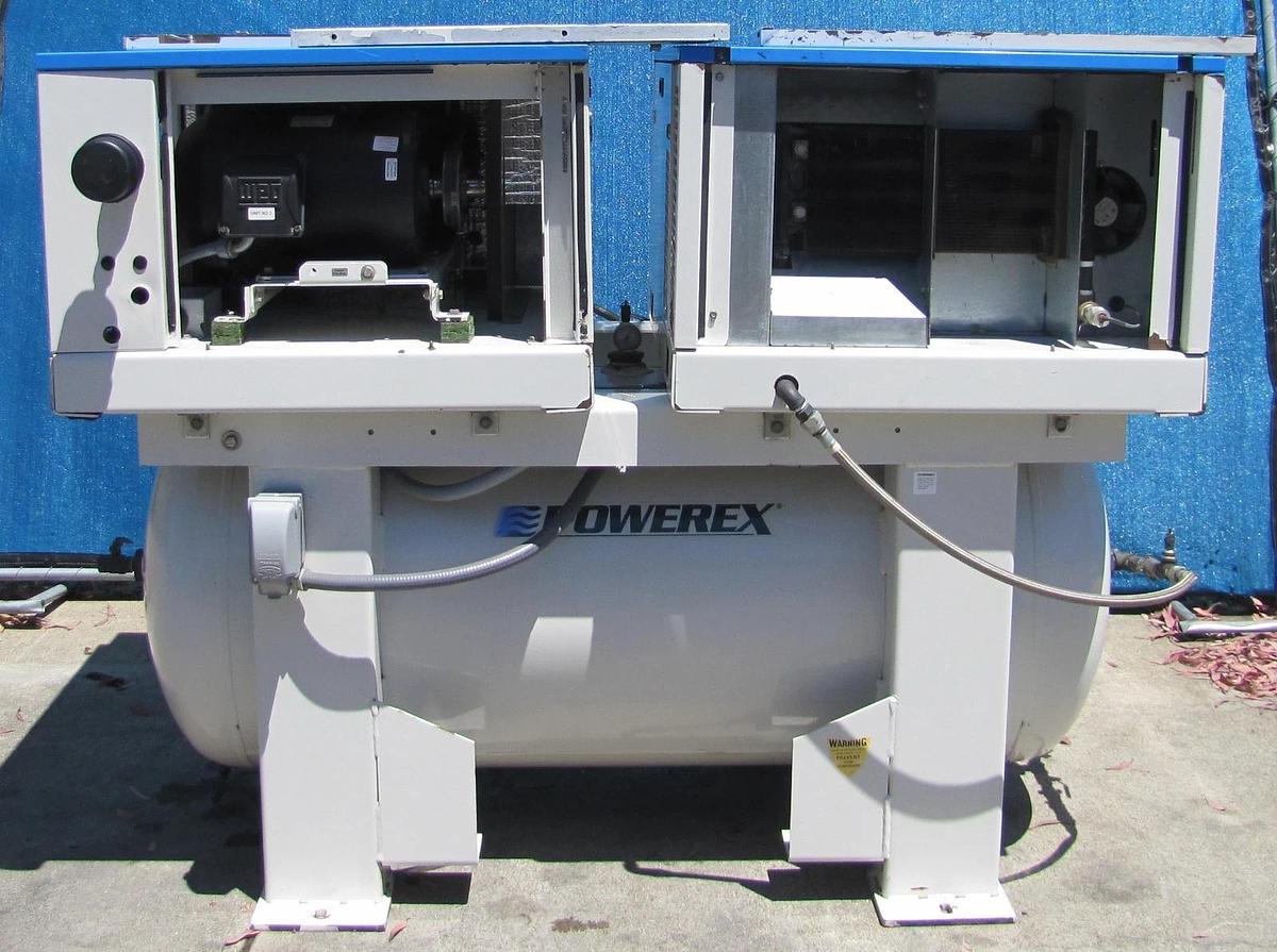 Used Powerex WhisperAIR Oil Less Dual 7.5 HP Scroll Compressor 200 Gallon Tank AS IS