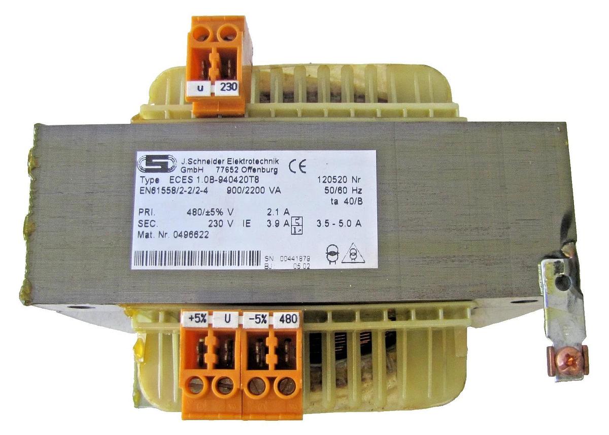Used Schneider 900 / 2200 VA Power Transformer Primary 480V Secondary 230V