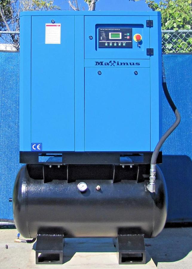 Used 2025 Maximus 15 HP 63 CFM Rotary Screw Air Compressor 230V 3 Phase With 80G Tank