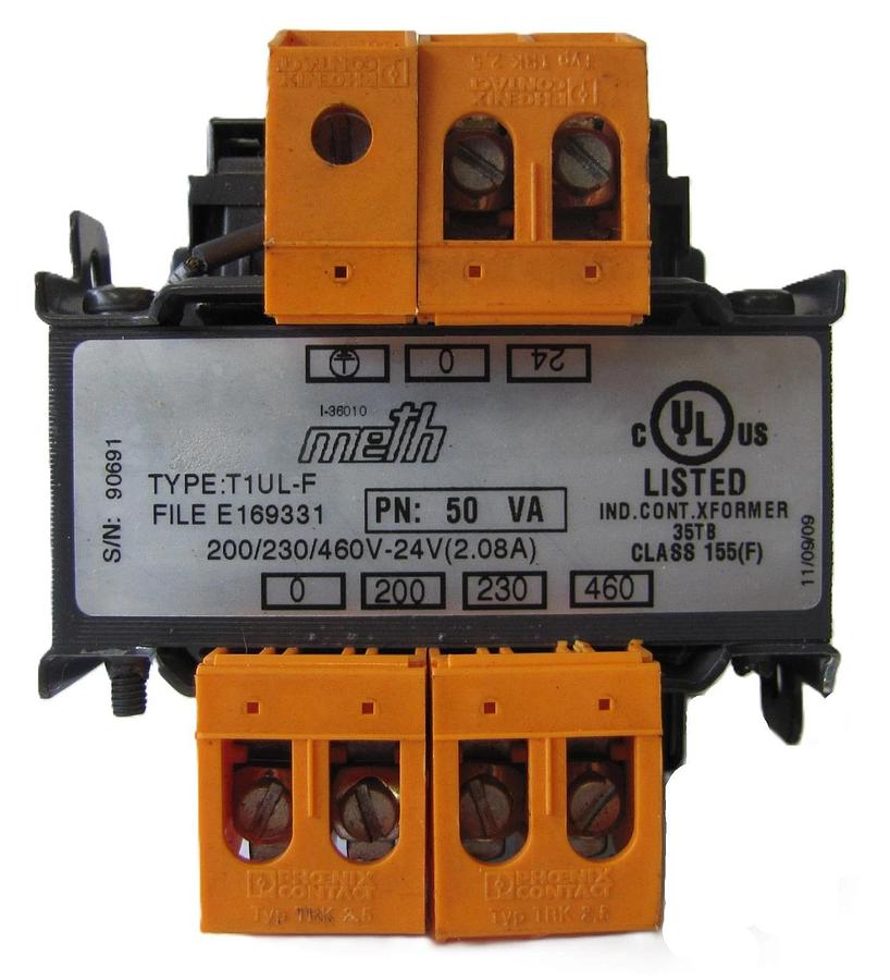 Used Meth 50 VA Control Transformer 200/230/460V Input 24V Output T1UL-F Industrial