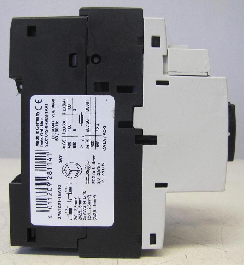 Used Siemens 3RV1021-1EA10 Manual Motor Starter Circuit Breaker 4 Amps 4A