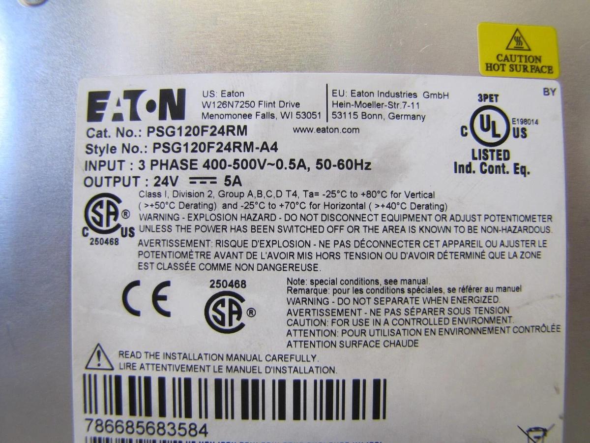 Used Eaton Cutler Hammer PSG120F24RM Power Supply 24 VDC Output 460V 3 PH Input