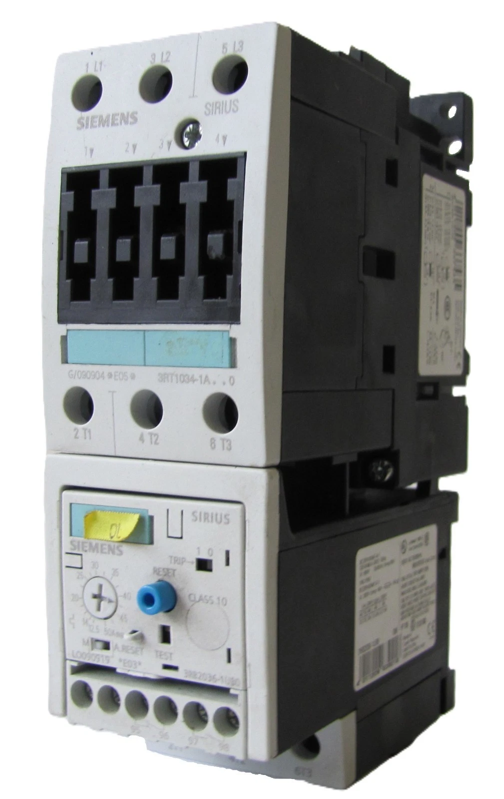 Used Siemens 50A Motor Starter 3RT1034-1A..0 24V Coil With Overload Relay 25HP 460V